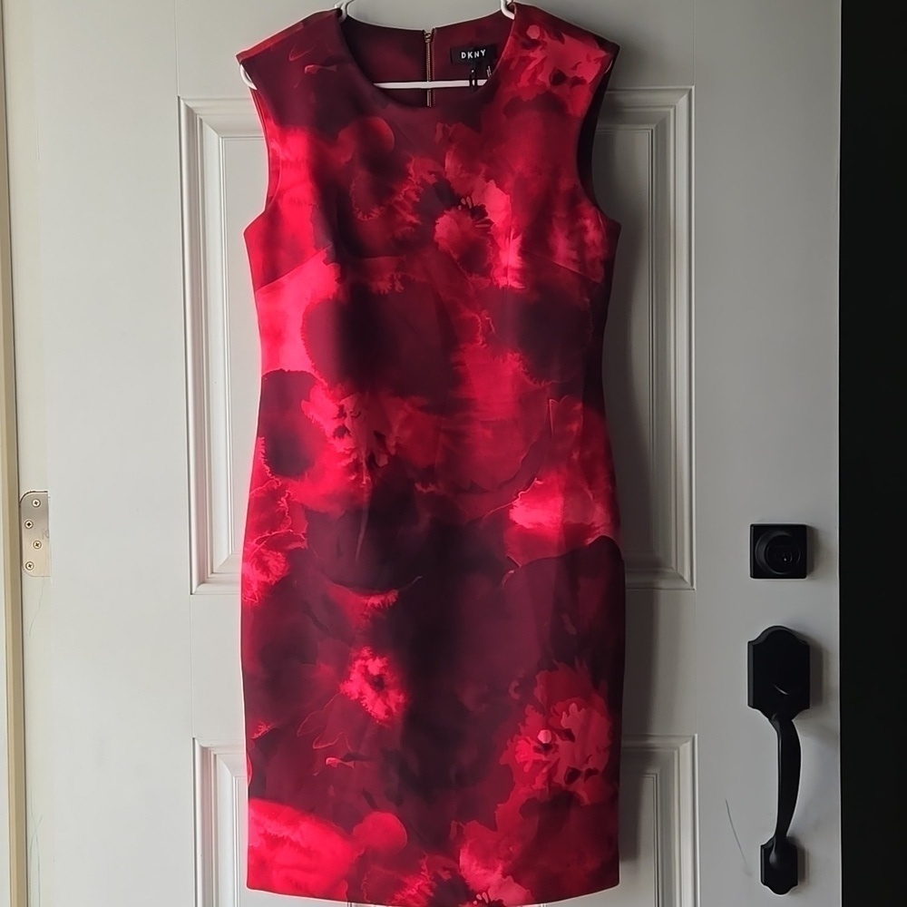 DKNY Watercolor Floral Sheath Scuba Dress
